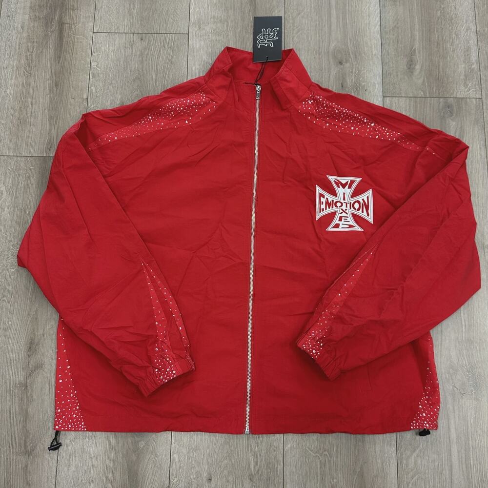 mixed emotion rhinestone red zip up jacket sz XXL 2XL SF